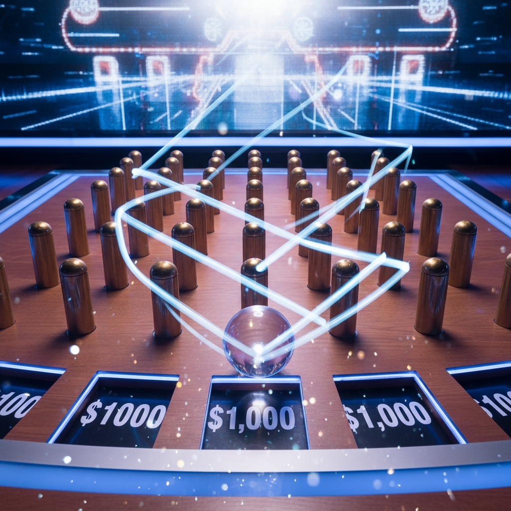 Plinko Ball Mechanik zeigt Kugel auf dem Spielbrett