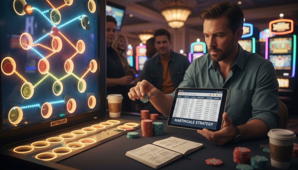 Plinko-Martingale-Strategie Illustration mit Einsatz-Progression