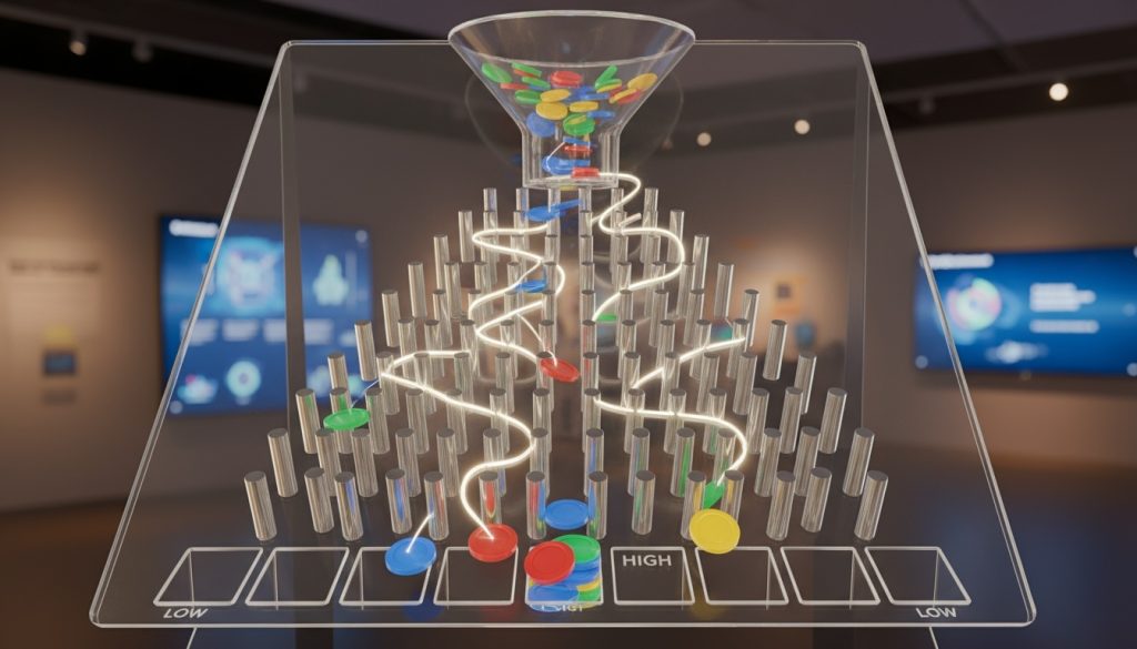 Wie funktioniert Plinko - Spielregeln, Kugel-Mechanik und Multiplikatoren Erklärung mit Spielfeld Visualisierung